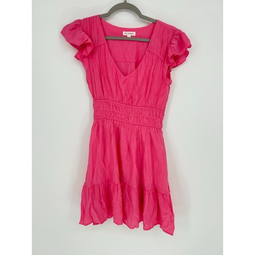Blu Pepper Women's Pink Babydoll Tiered Dress Size Sm Romantic Vacation Brunch